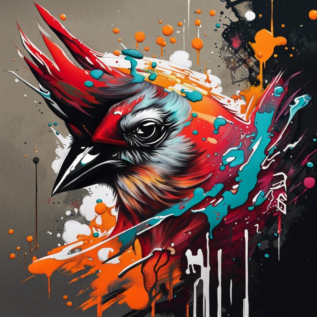 Cardinal in Japanese Art Style: Graffiti Art