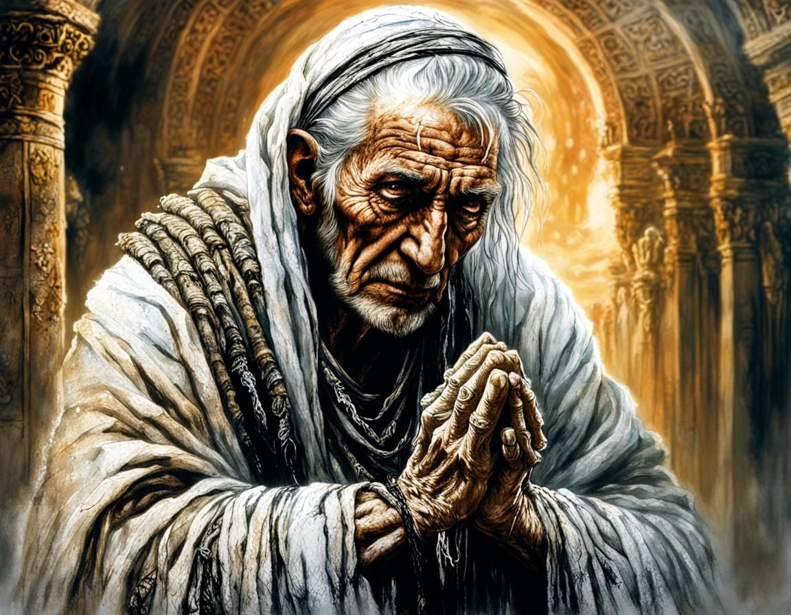 Babylonian Sage Praying in Ashes, Comic Illustration
