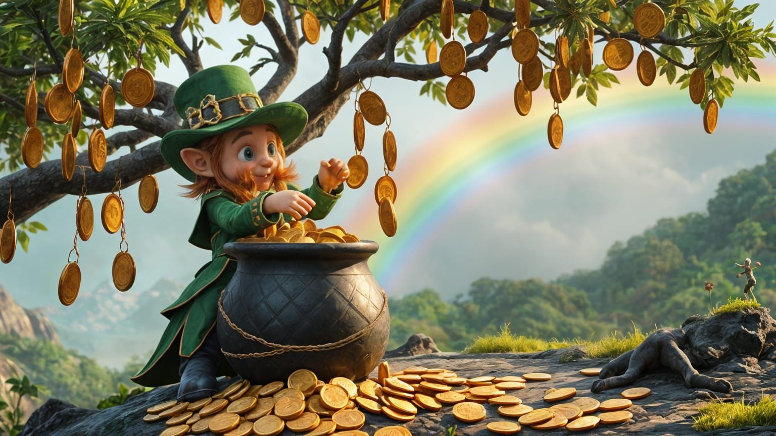 Lucky Leprechaun's Golden Harvest in Vibrant Fantasy Landsca...