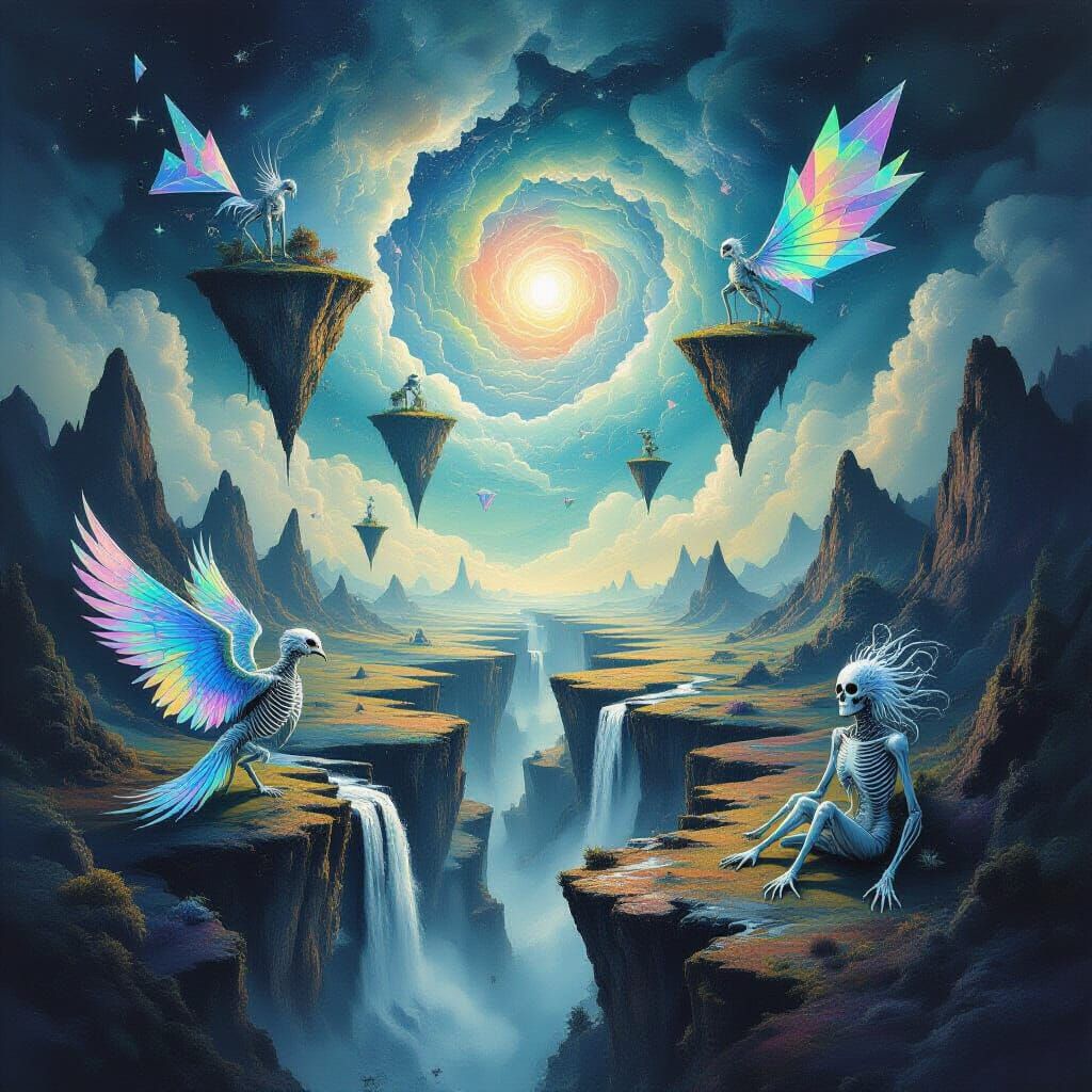 Surreal Landscape with Floating Islands in Alcohol Ink