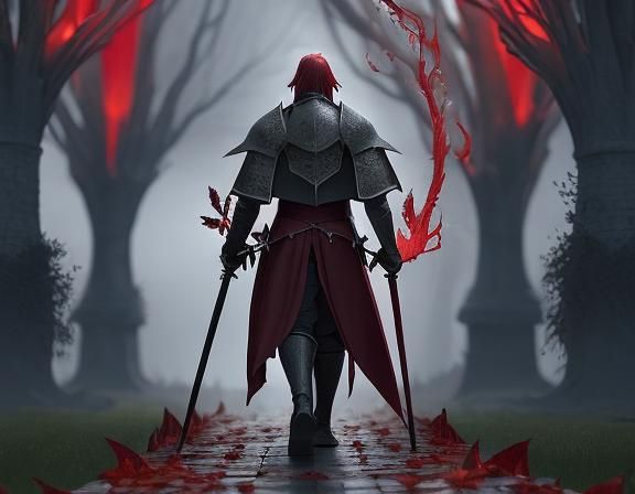 Knight in Red Robes Walking to Oblivion