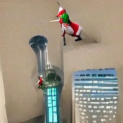 Elf Smoking on Skyscraper Fantasy Scene