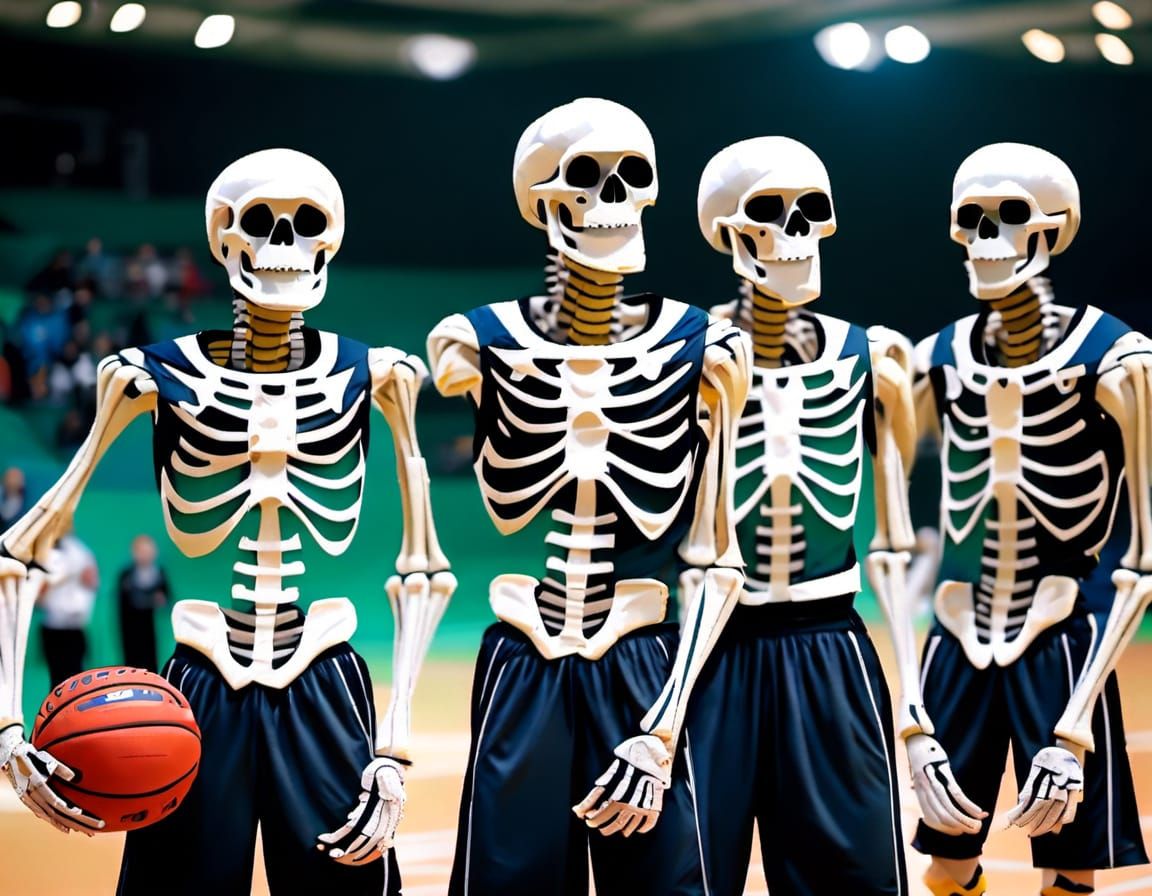 Skeletons Basketball Team Posing Before the Game