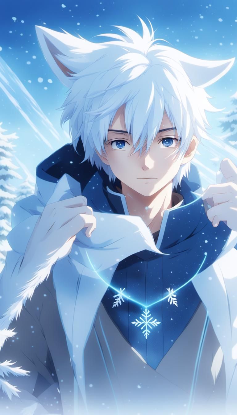 Winter Fox Boy in Anime Style