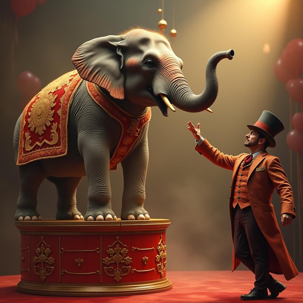 Circus Elephant Performance in Hyperrealistic Fantasy Art