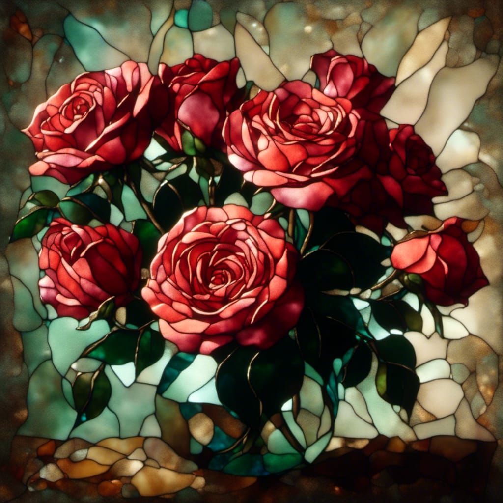 Stained Glass Roses with Cubism Details