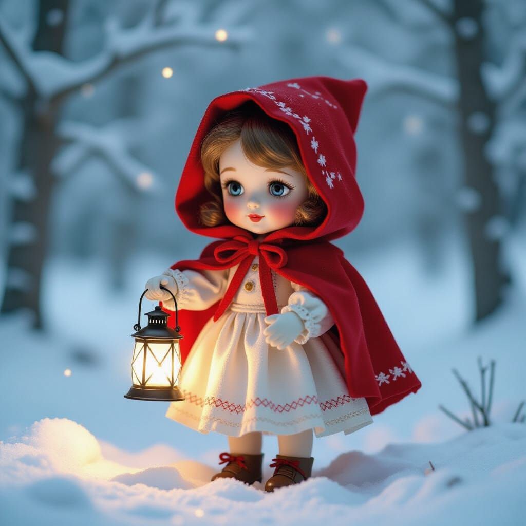 Little Red Riding Hood in Snowy Forest, Expressive Lines