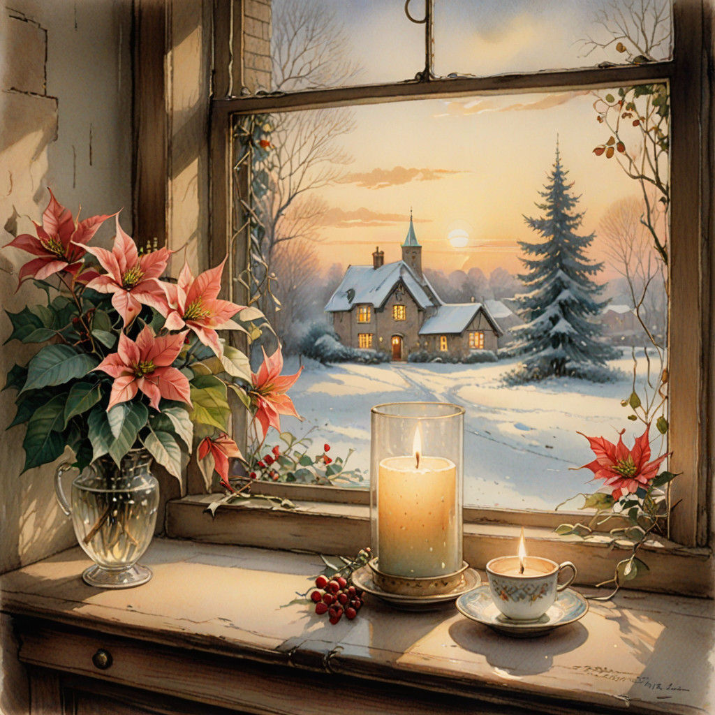 lora:Antique Watercolor 2:1.1
Frosted window Christmas candl...