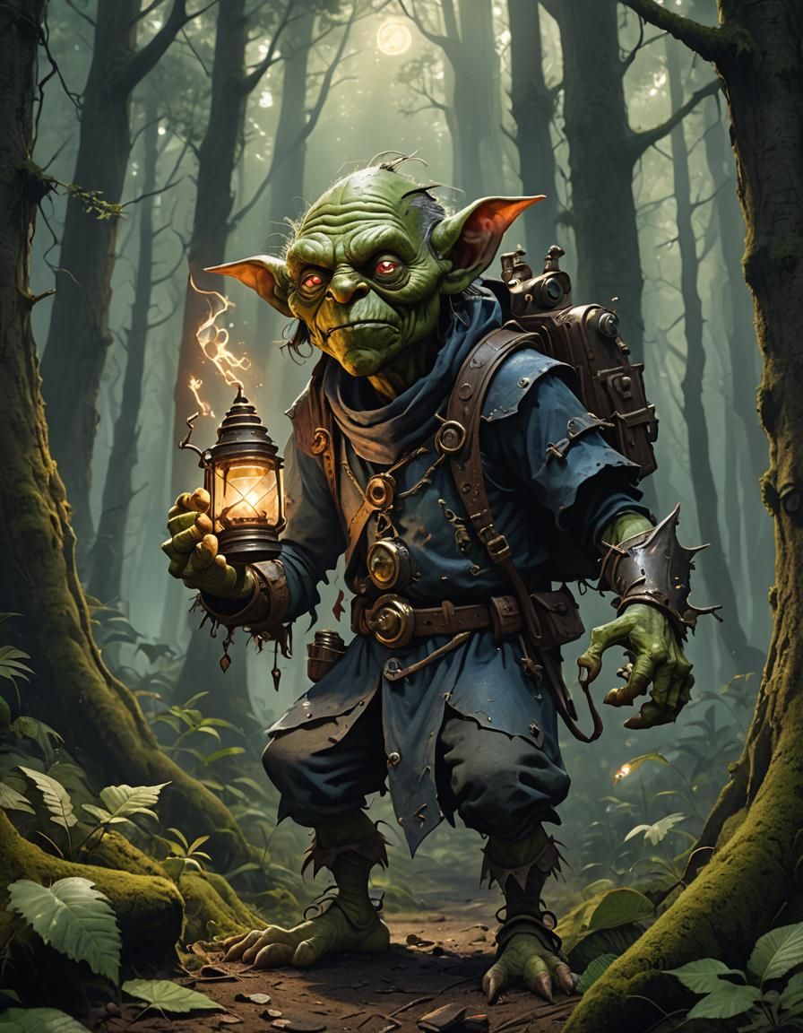 Goblin with Magic Lantern in Forest Concept Art