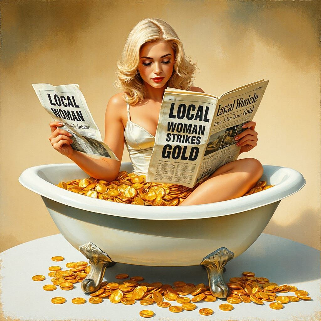 Glamorous Blonde in Gold, Vintage Pinup Art