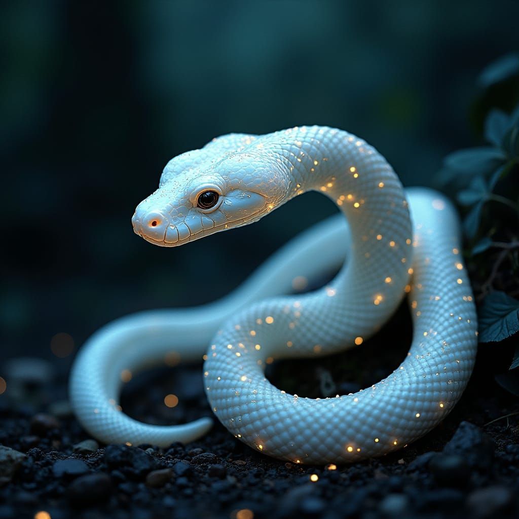 Mystical Opalescent Snake in Dark Forest