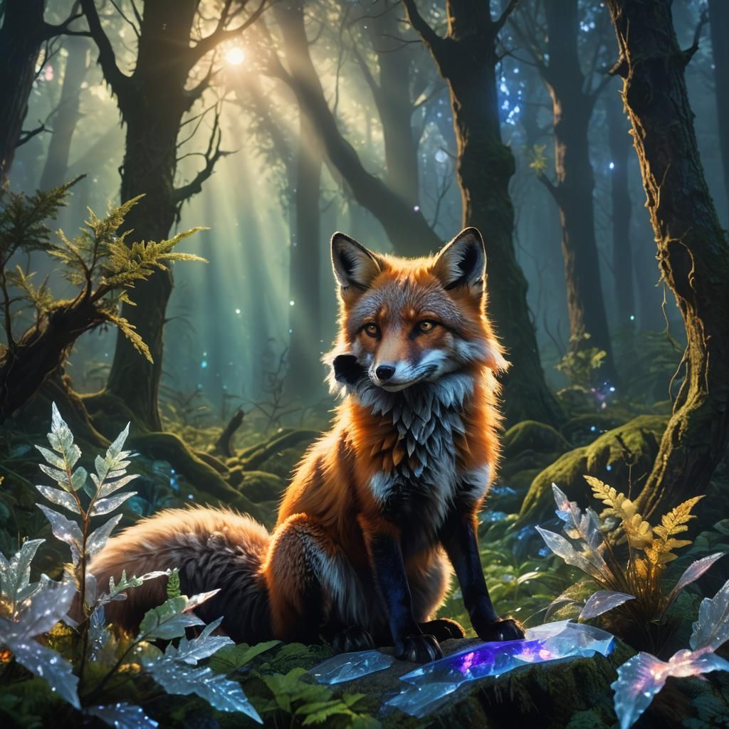 Cross Fox on Mystical Crystal Formation