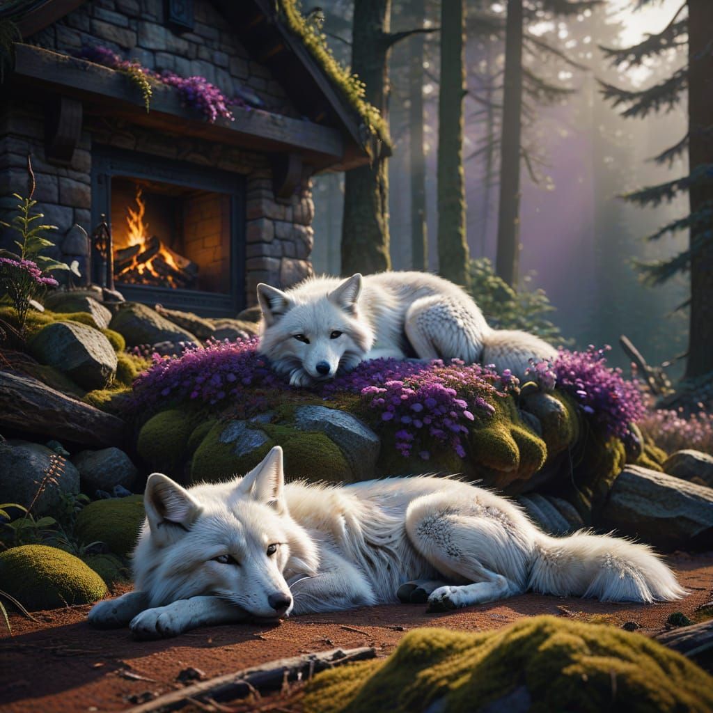 Purple Violet Flower Princess in Luxurious Fur Coat