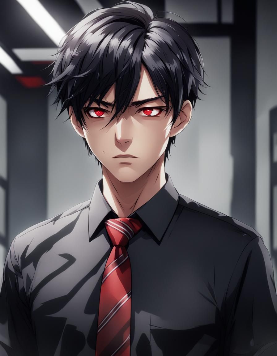 Intense Portrait of a Young Man with Red Eyes