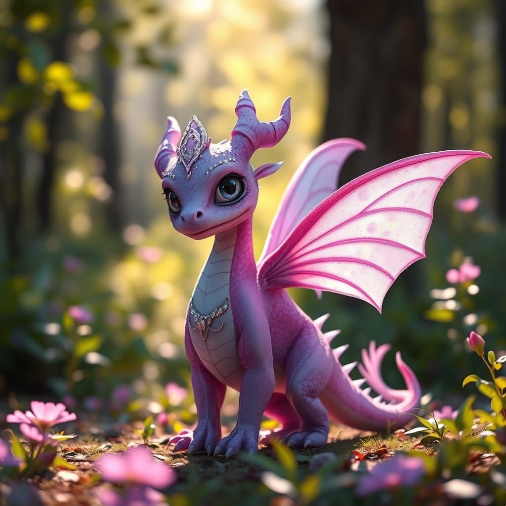 Ethereal Fairy Dragon in Sunlit Forest