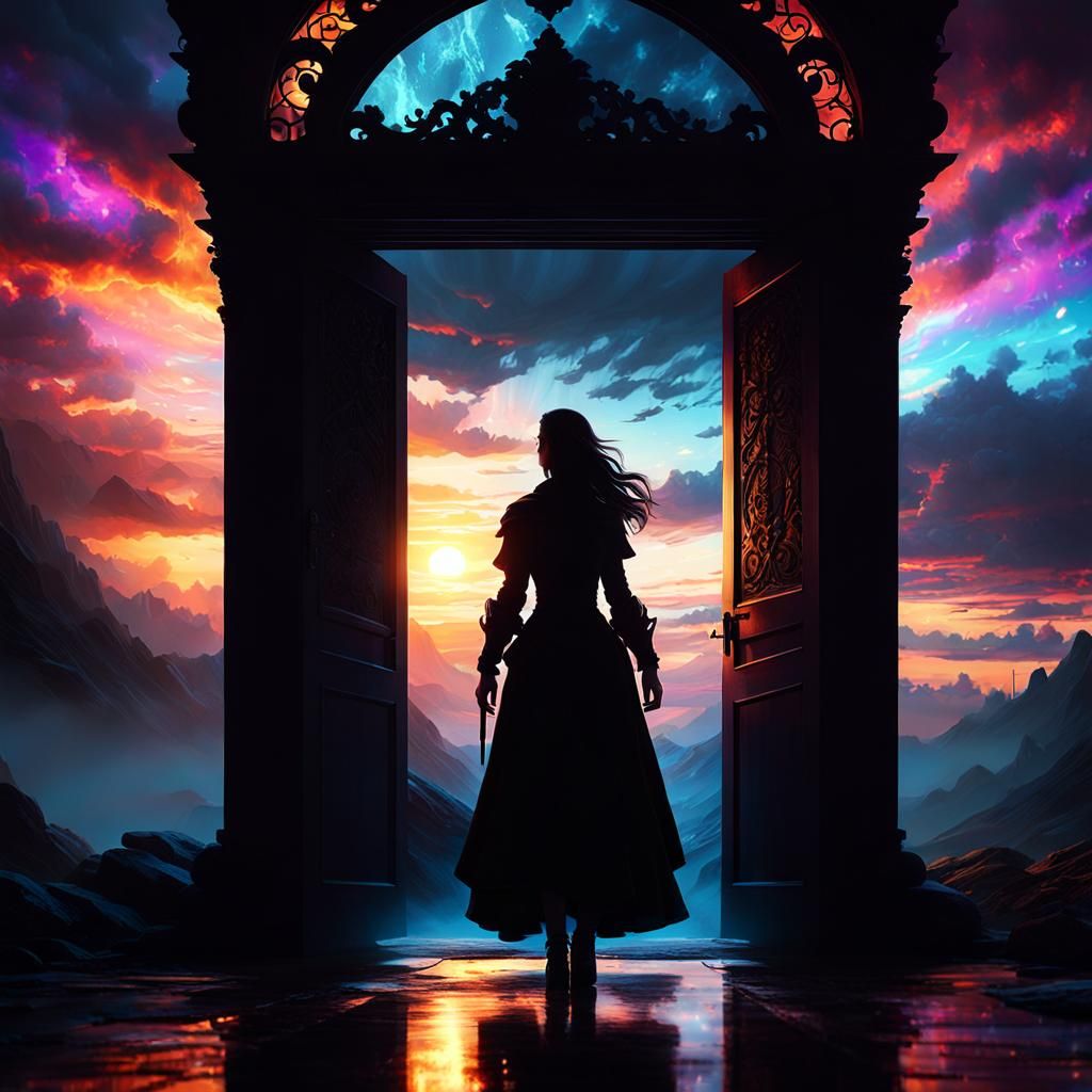 Silhouette at Dawn: Dark Fantasy Digital Art