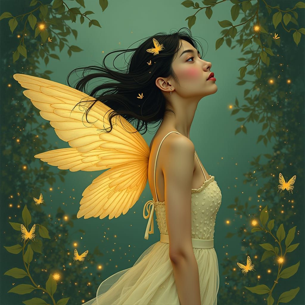 Enchanted Butterfly Portrait in Whimsical Fantasy Style