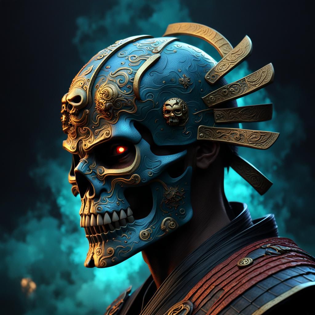 Samurai Skull with Glowing Eyes