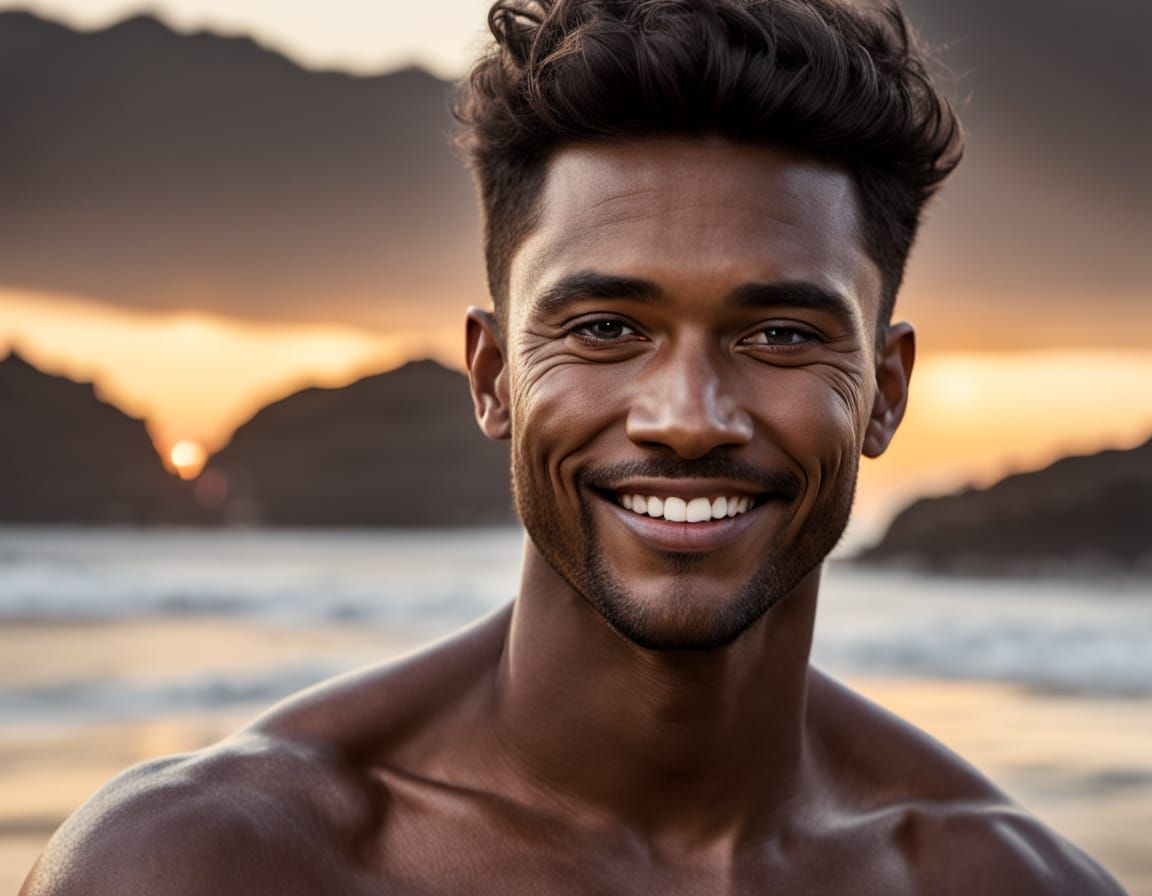 Brazilian Model on Beach in Photorealistic Style