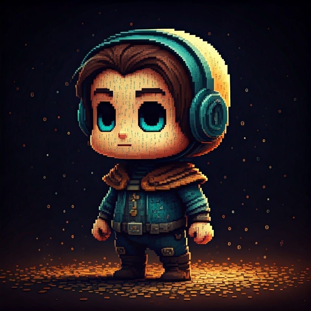 3D pixel Video game chibi character