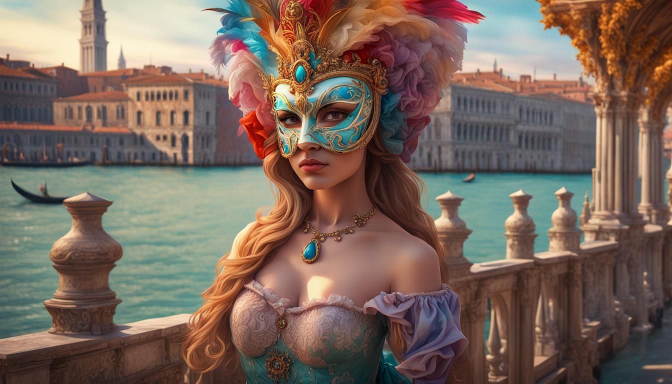 Venetian Carnival Portrait in Art Nouveau Style