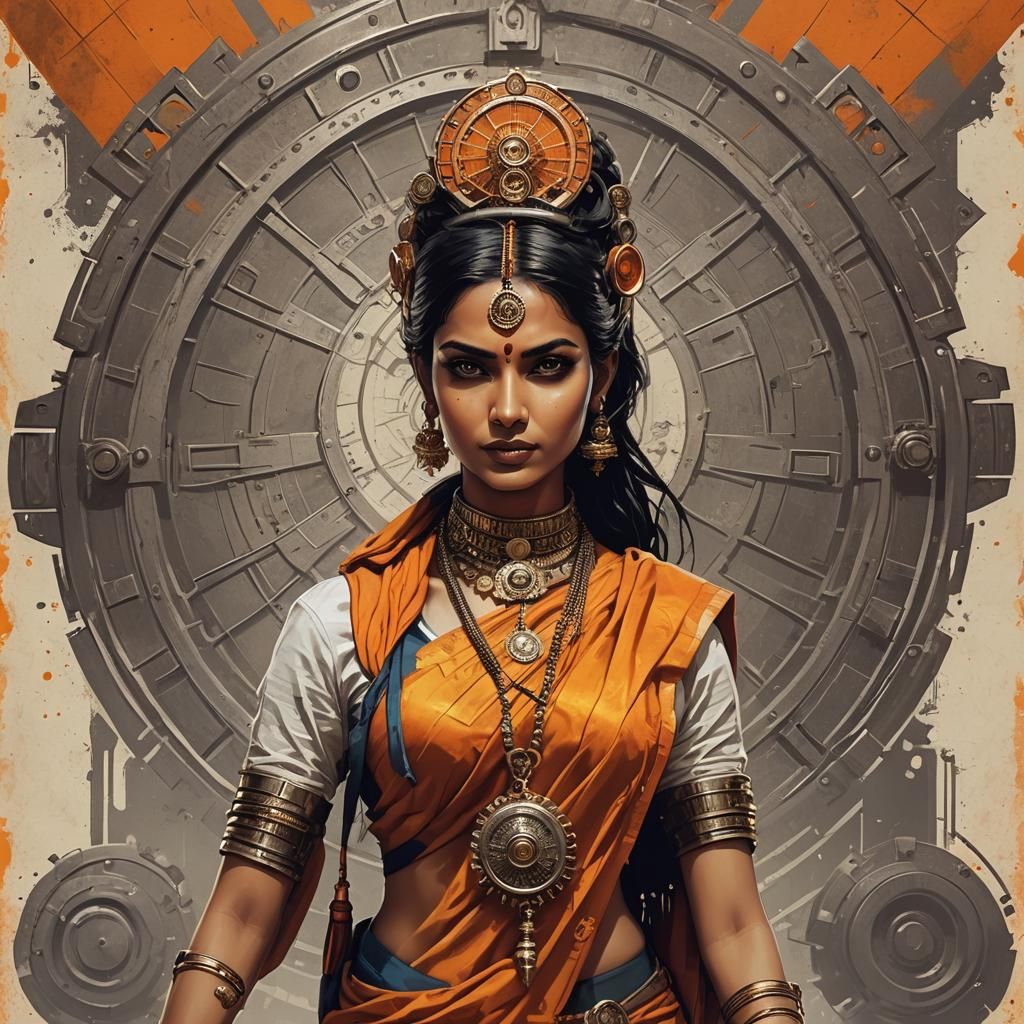 Saffron India: A Cyberpunk Poster Art