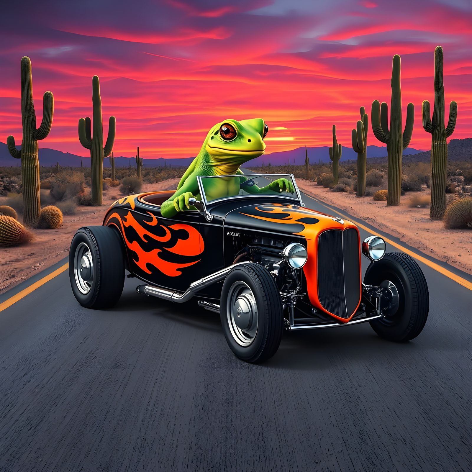 Lizard-Frog Man Cruises Desert Highway in Custom 1940s Ford ...