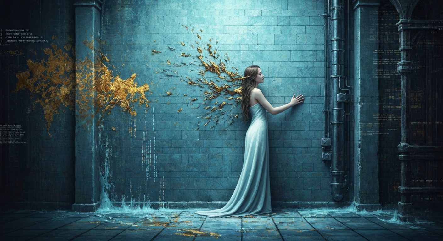 Melancholic Figure Dissolving into Wall in Byzantine Industr...