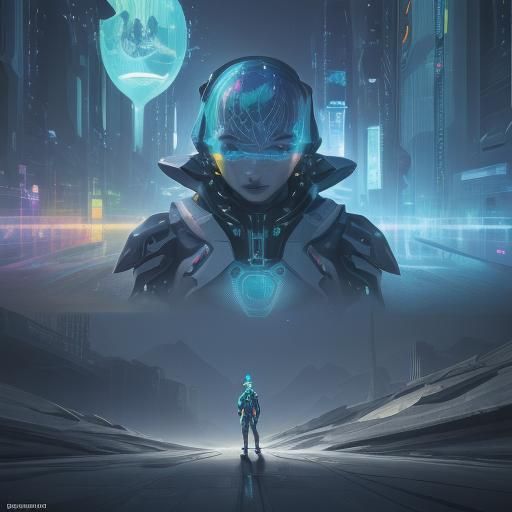 Futuristic City with 3D Holographic Characters