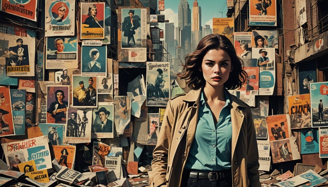 Retro Collage Art: Woman in Urban Poster Scene