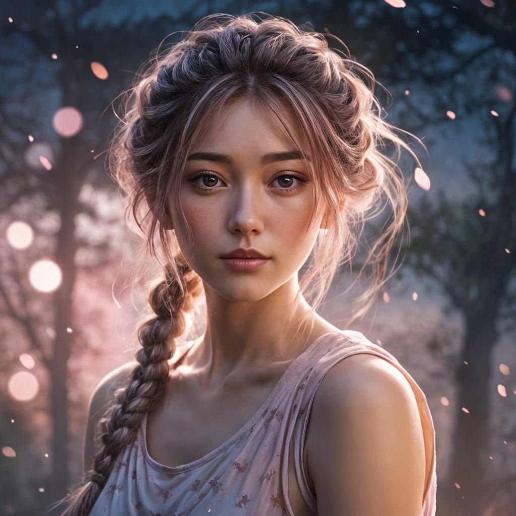 Serene Anime Woman with Magical Pink Lighting