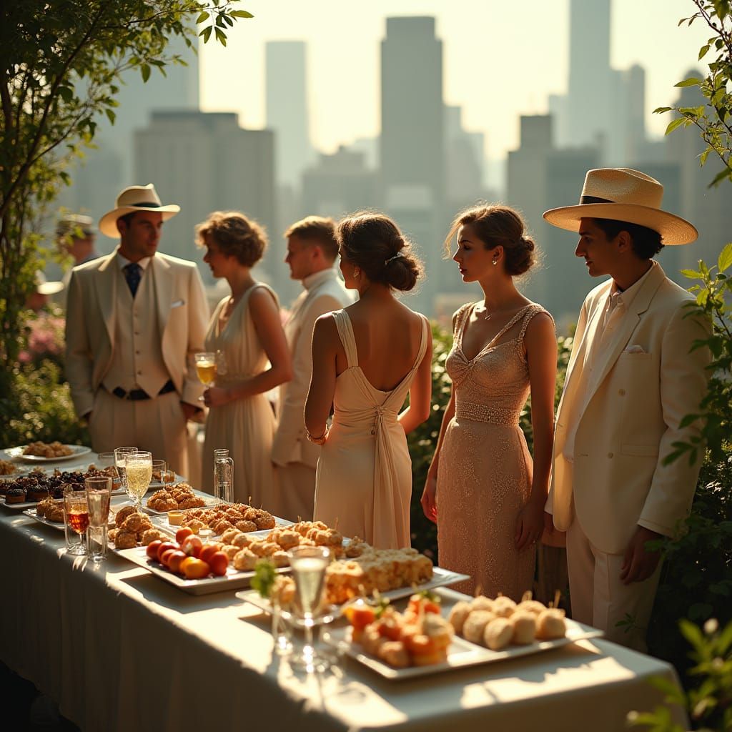 Elegant Rooftop Garden Party in 1930s New York Style