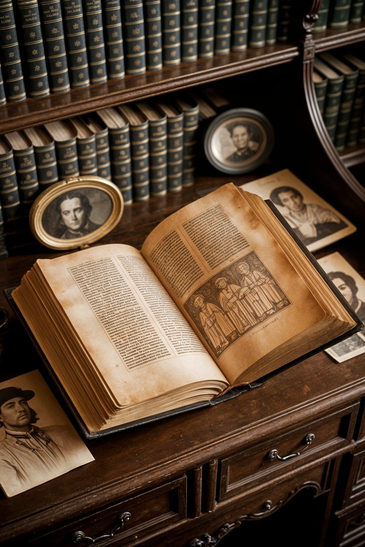 Golden Age of Learning: Antique Scholars Amidst Ancient Tome...