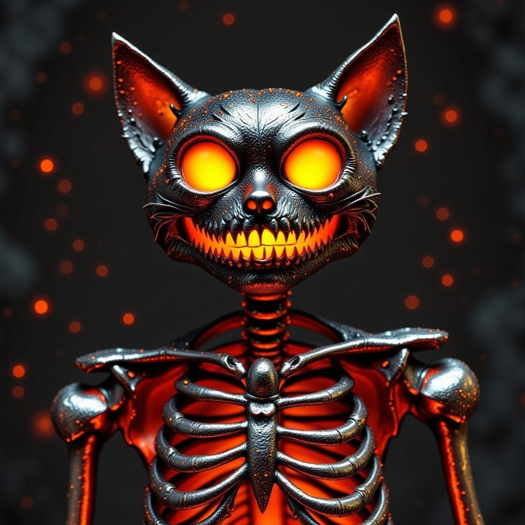 Angry Cat Skeleton with Big Burton-Style Eyes