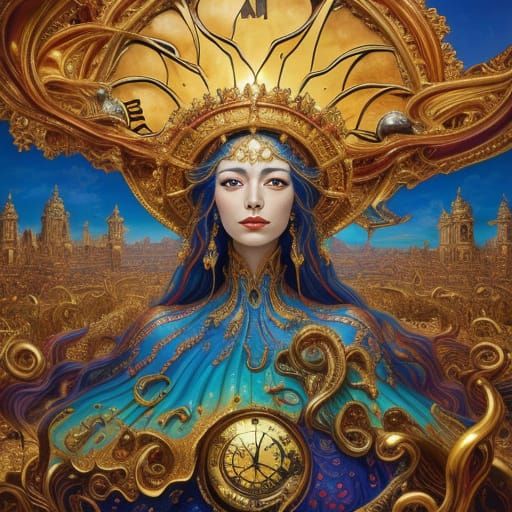 Surreal Dreamscape with Elaborate Figures in Warm Glow