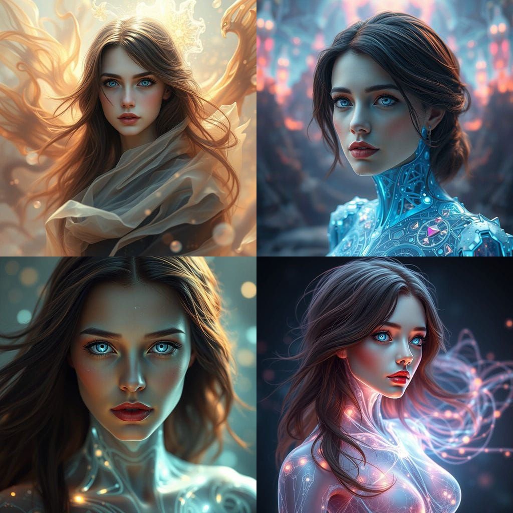 Ethereal AI Goddess in Vibrant Fantasy Hologram