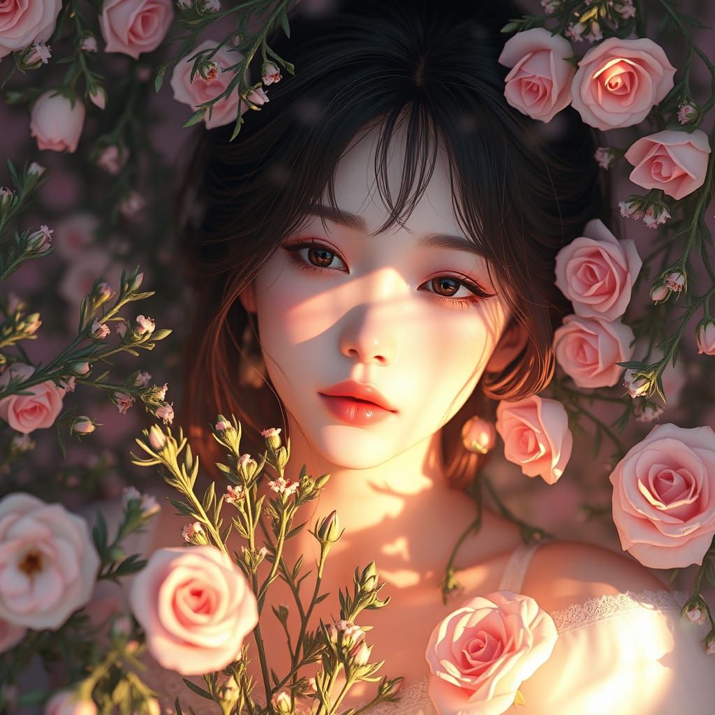 Serene Rosemary Maiden: Whimsical Anime-Inspired 3D Art