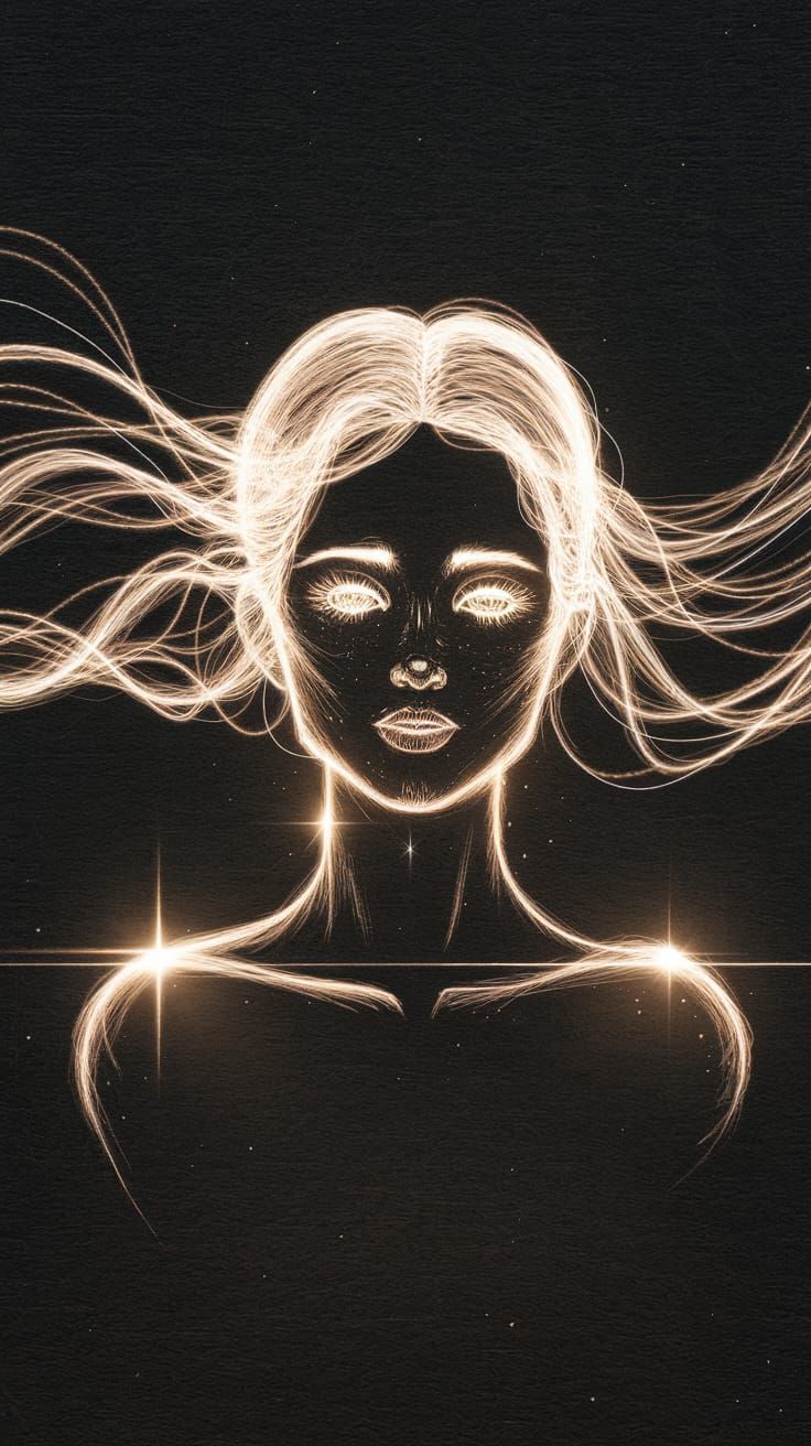 Ethereal Woman Portrait in Luminous Pencil Sketch