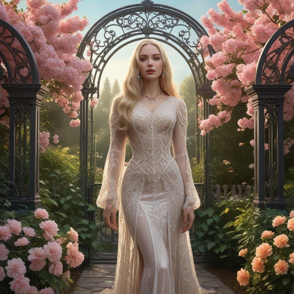 Morticia Addams in Whimsical Summer Garden