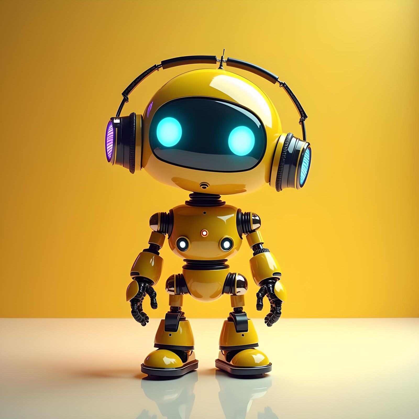 Cute Yellow Robot with Headphones