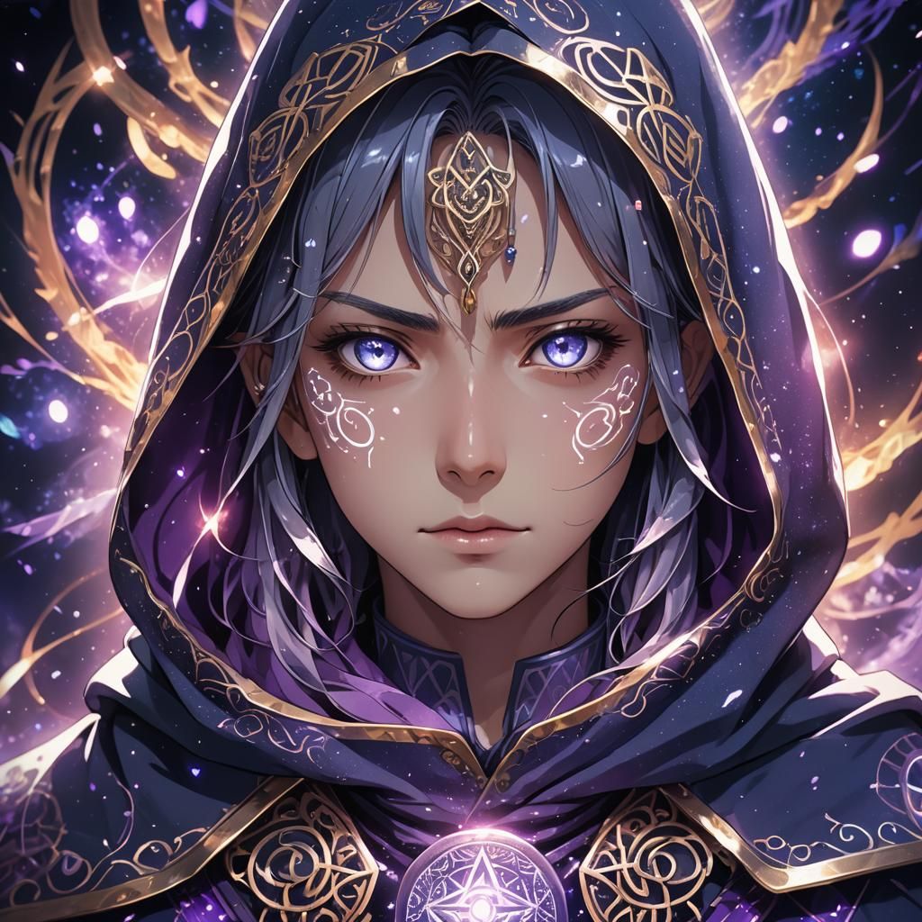 Mystical Anime Character with Glowing Symbols