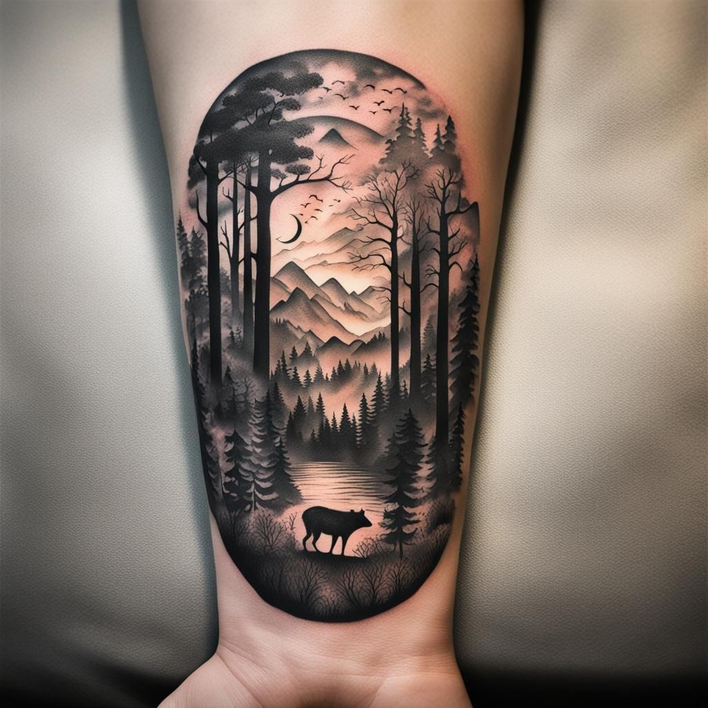 Surreal Forest Tattoo Extends into Reality