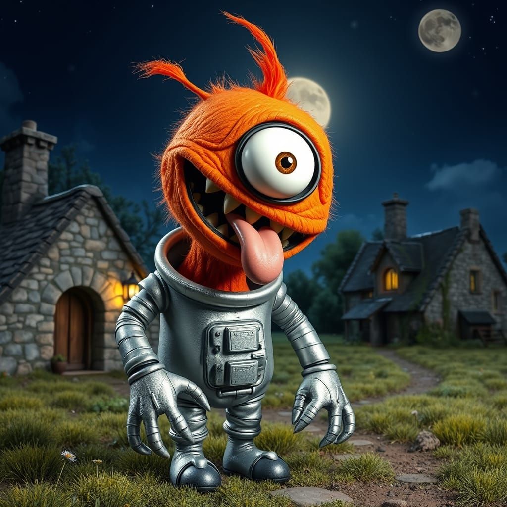 Humorous Orange Monster in Claymation Style