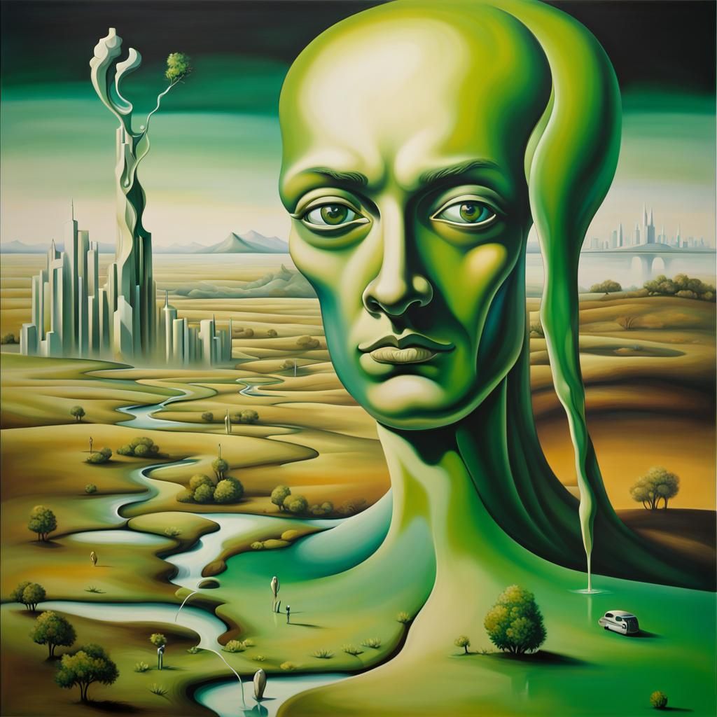 Surreal Futuristic Cityscape in Melting Oil Style