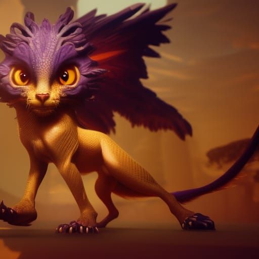 Majestic Griffon Lion Cub with Chrome Filigree