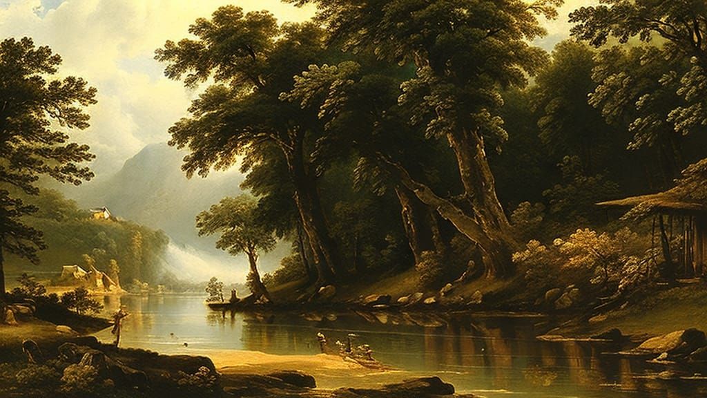 Luminous Landscape With Village in Durand Style