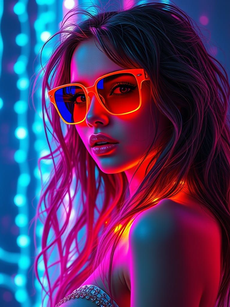 Cyberpunk Goddess Radiates Vibrant Energy