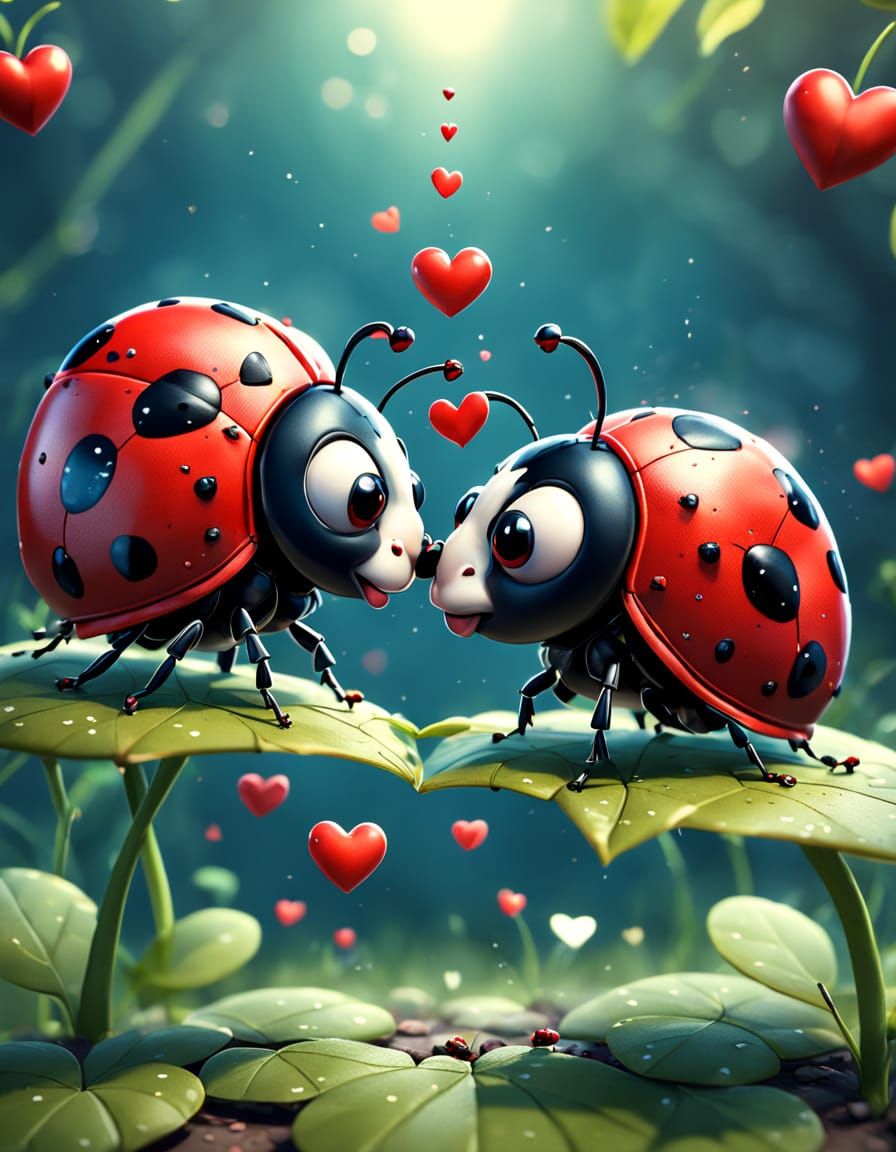 Whimsical Ladybug Lovers in a Splash of Color