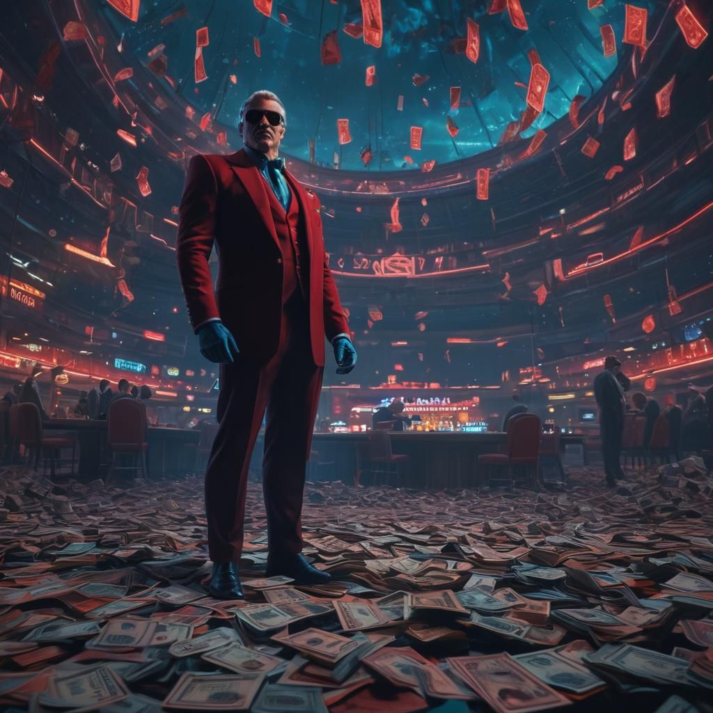 Wealthy Supervillain Triumphant in Casino, Matte Painting