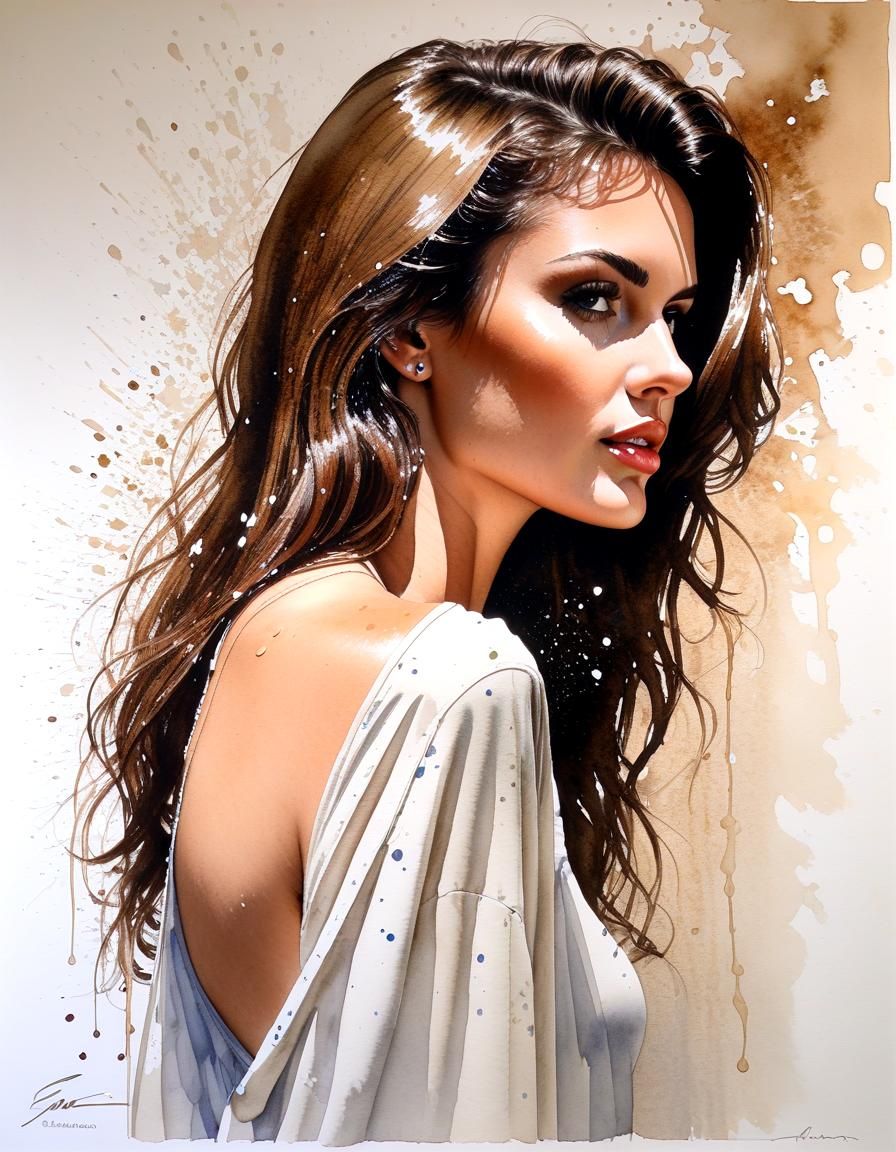 Glamorous Italian Model in Watercolor Painting